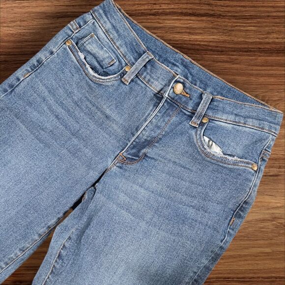 Venus Flare Cropped Split Hem Raw Hem Denim Jeans - Picture 2 of 5